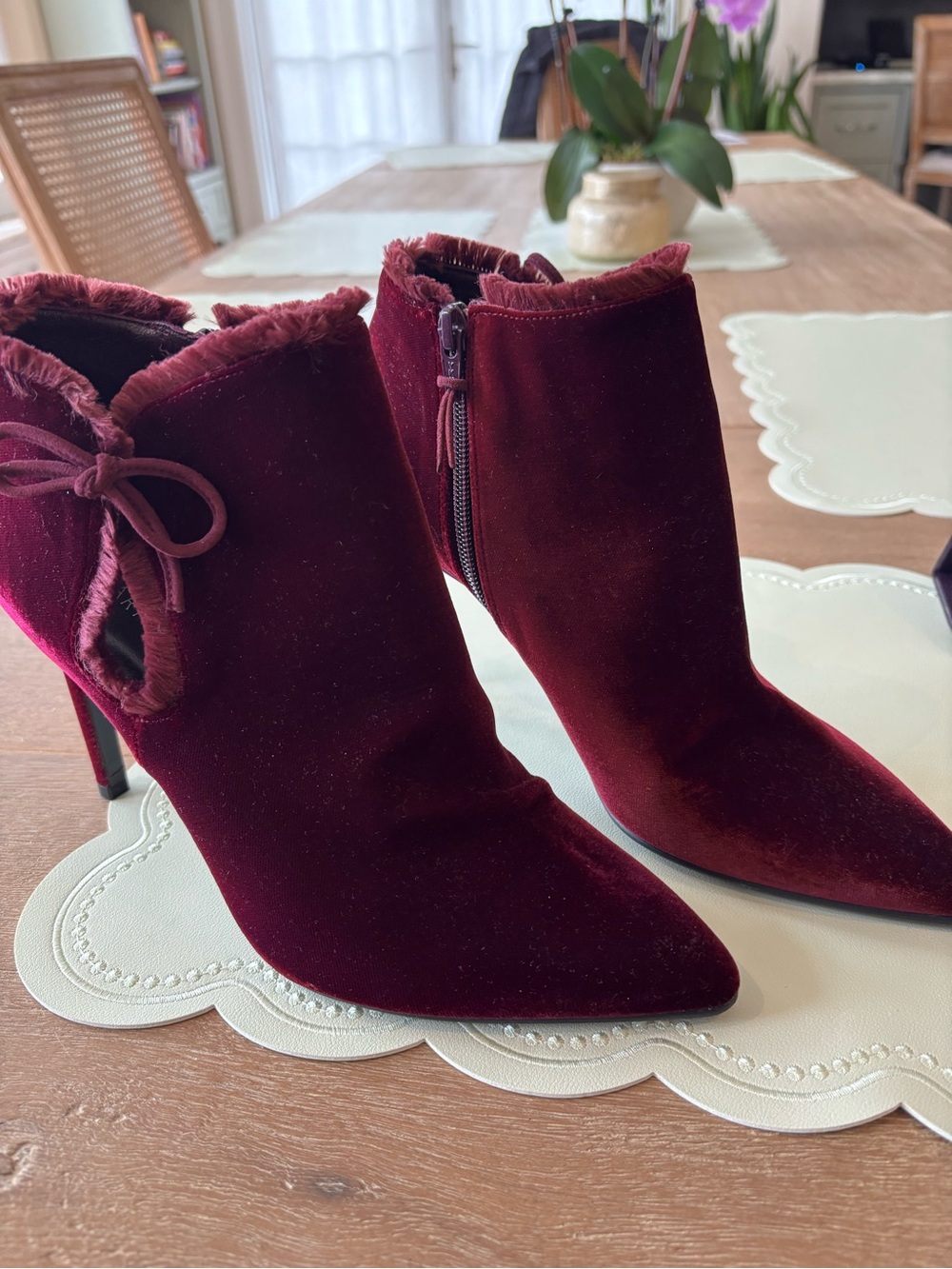 Stuart Weitzman Wine Velvet Pointed-Toe Ankle Booties